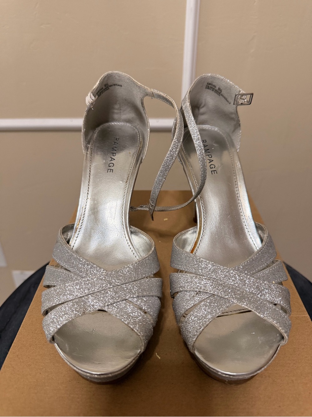 Rampage Silver Glitter Platform Strappy Heels - Picture 5 of 8